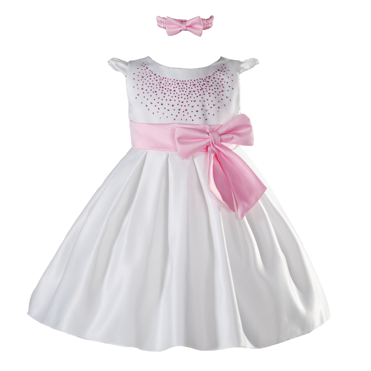Satin Christening Party Dress with Headband