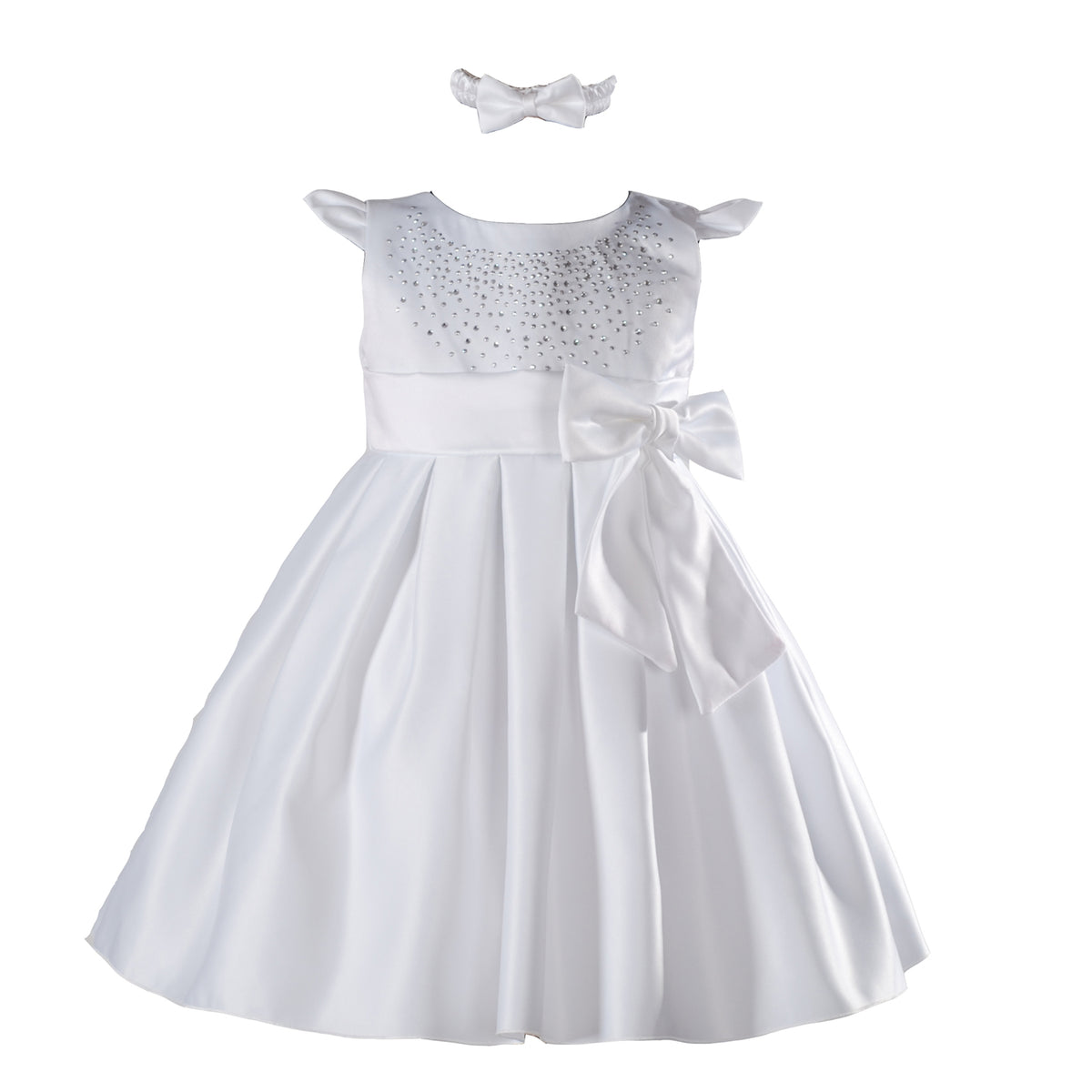 Satin Christening Party Dress with Headband