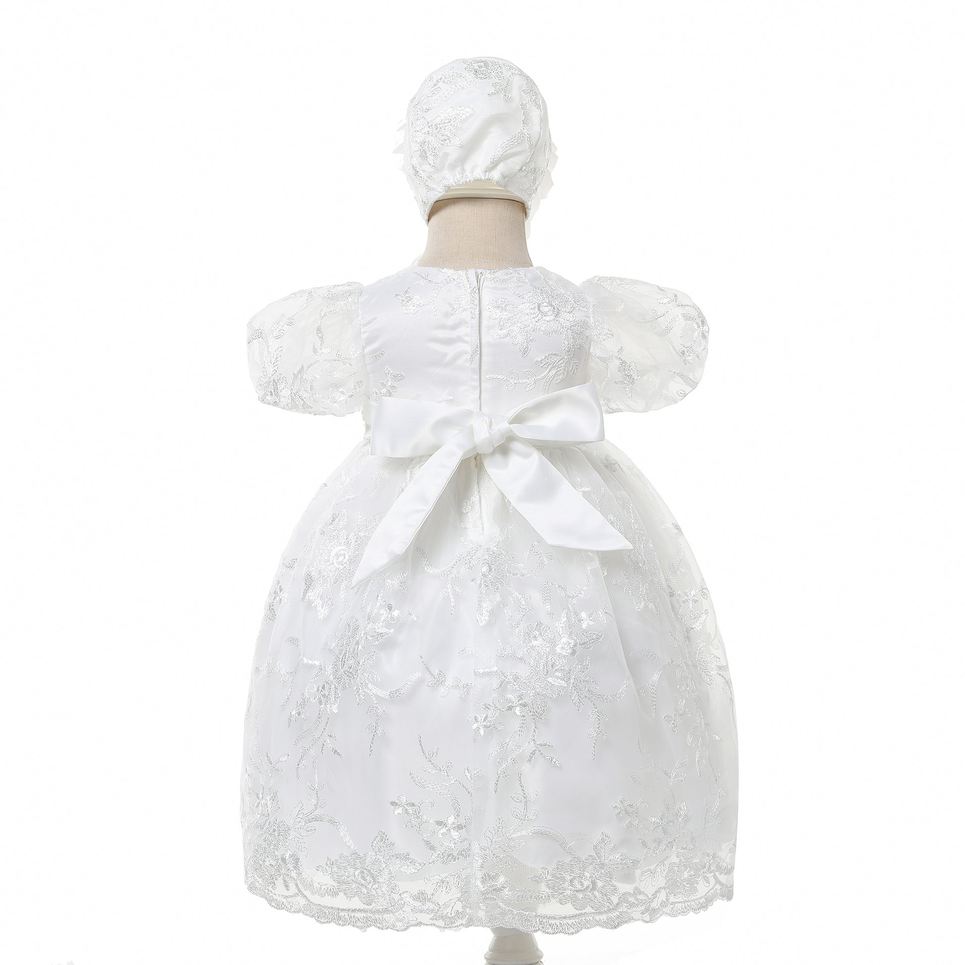 Lace Christening Gown Party Dress with Bonnet