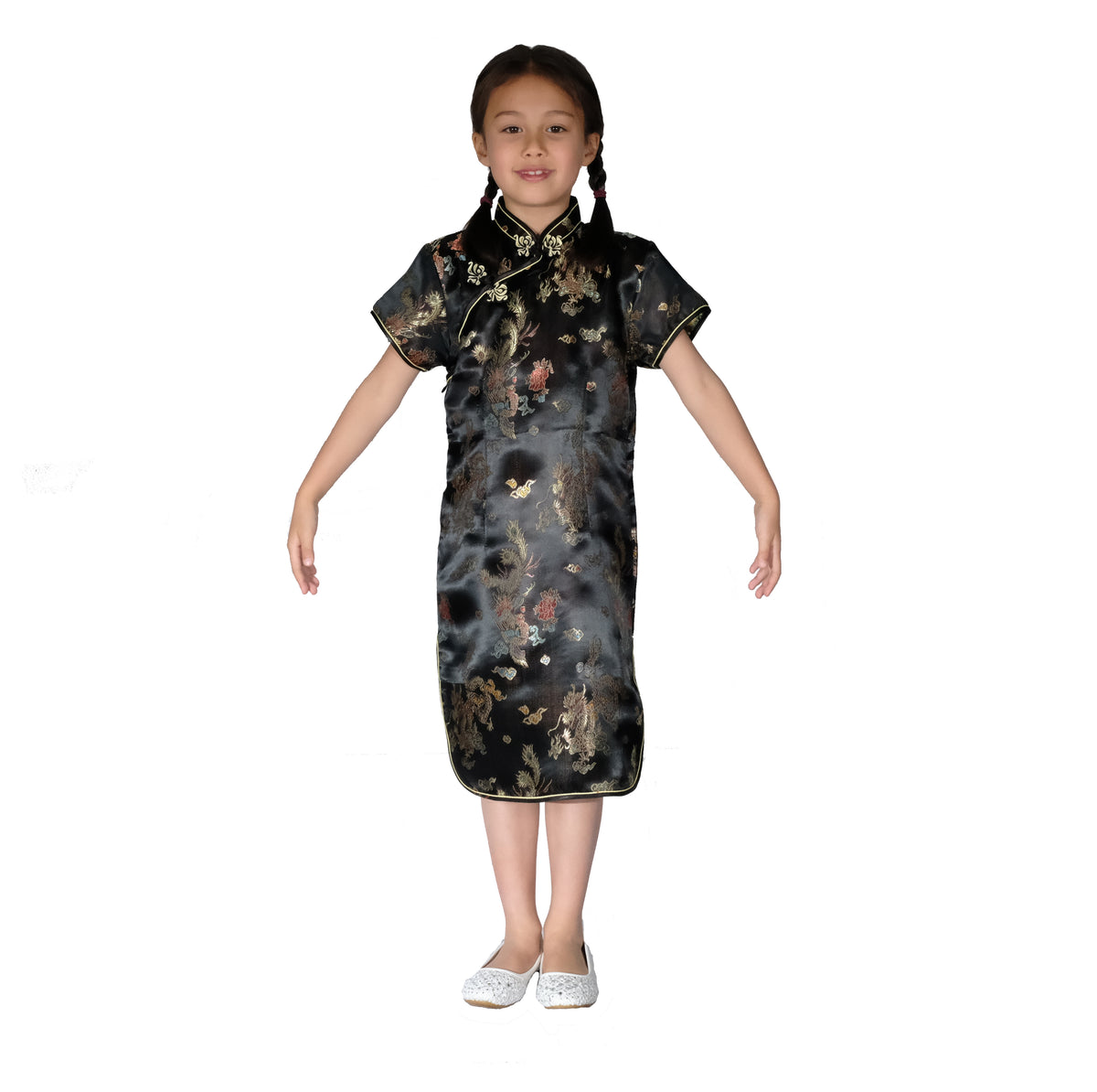 Girls Embroidered Dragon & Phoenix Cheongsam