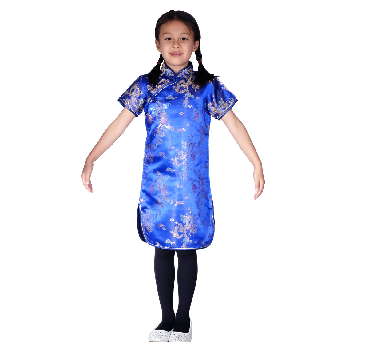 Girls Embroidered Dragon & Phoenix Cheongsam