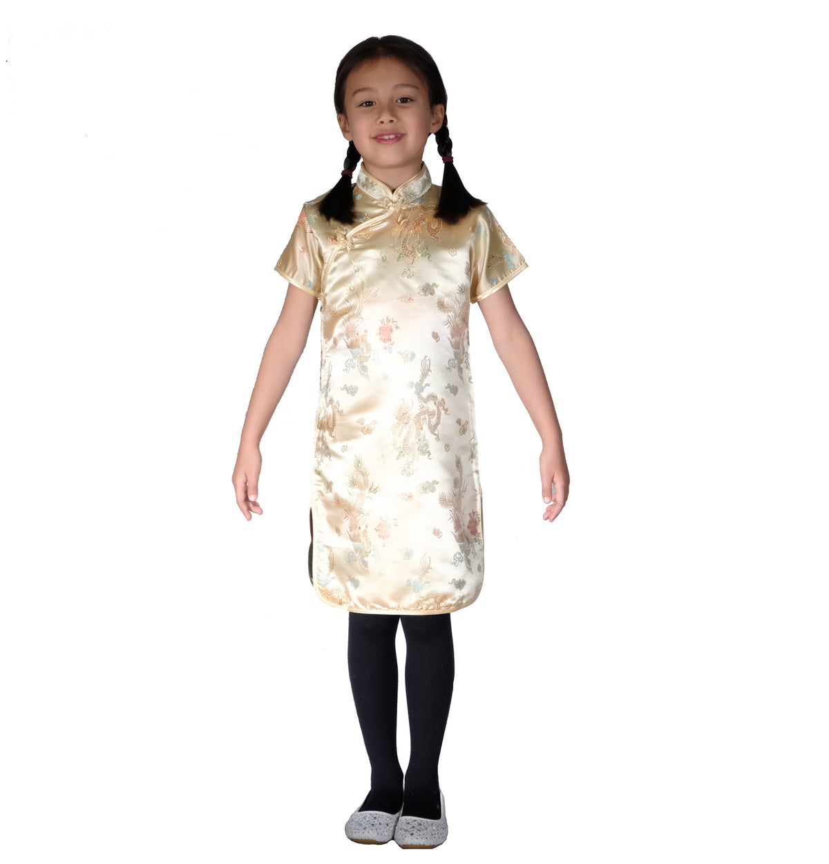 Girls Embroidered Dragon & Phoenix Cheongsam
