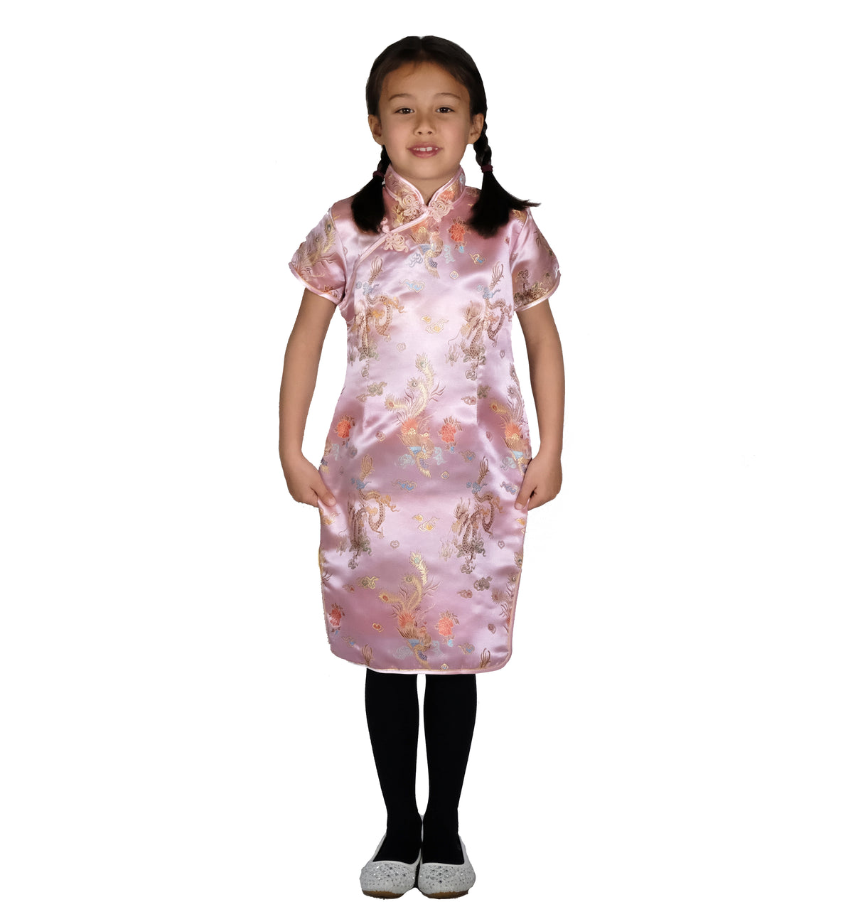 Girls Embroidered Dragon & Phoenix Cheongsam