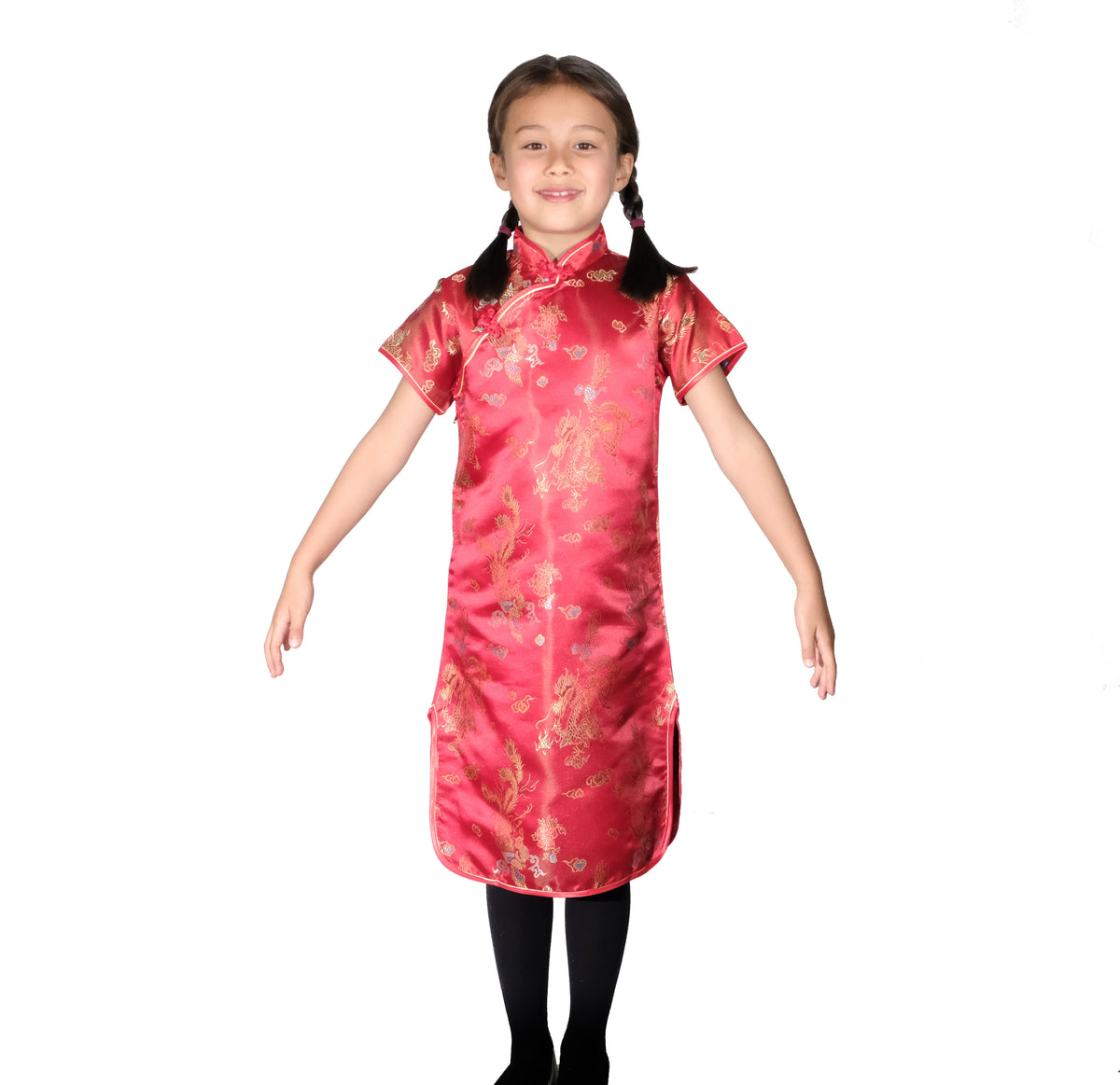 Girls Embroidered Dragon & Phoenix Cheongsam