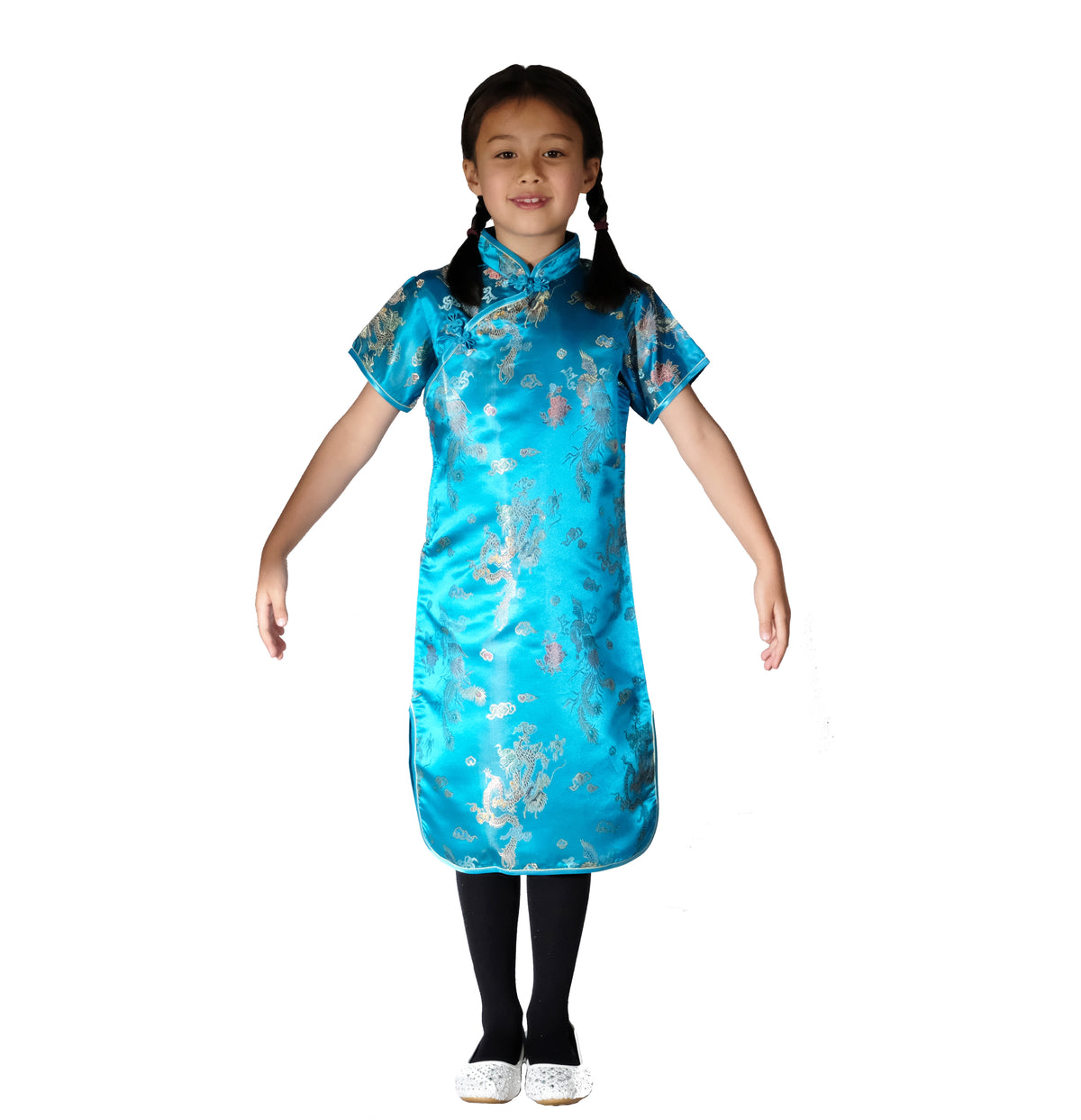 Girls Embroidered Dragon & Phoenix Cheongsam