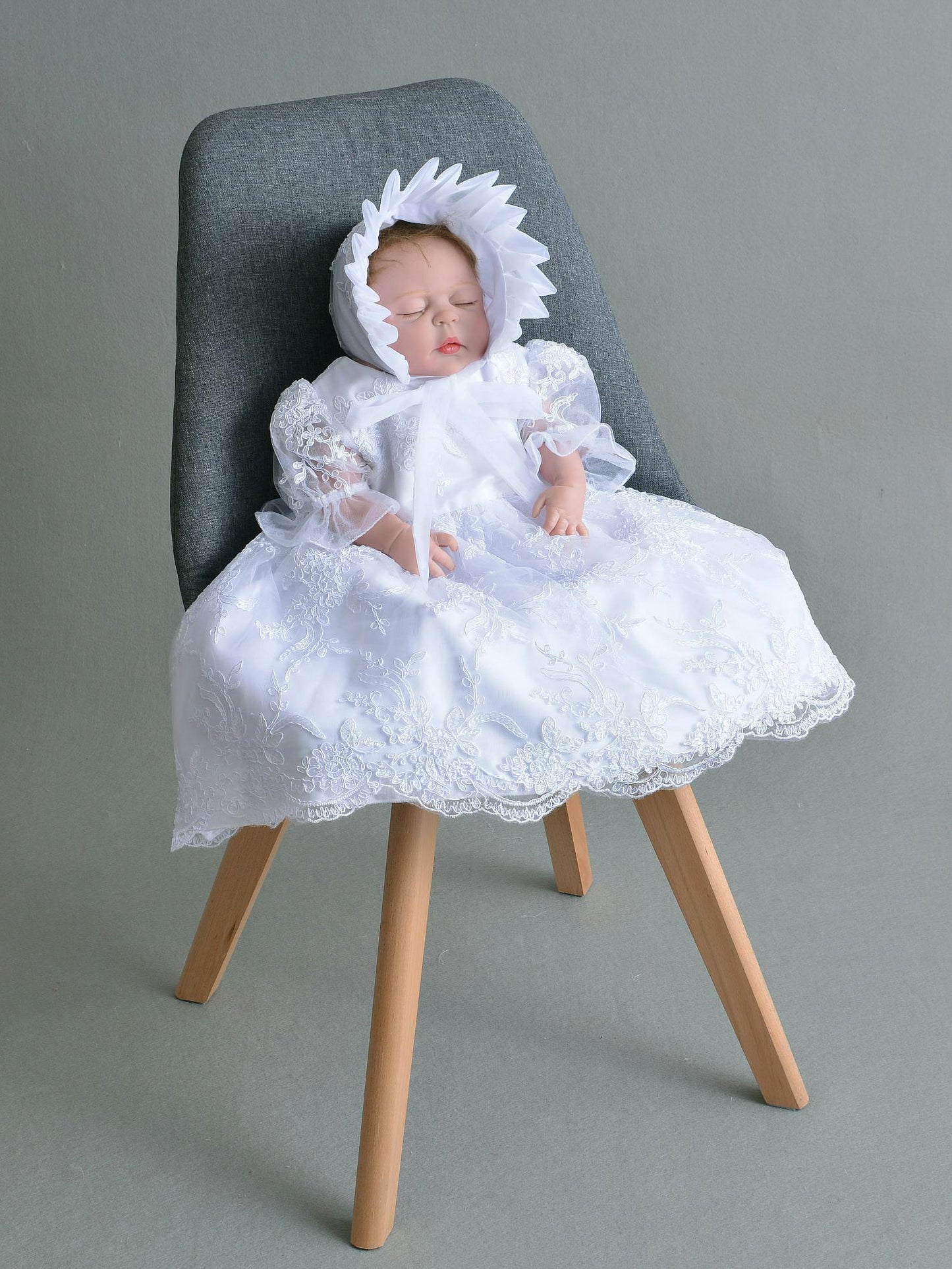 Lace Christening Gown Baptism Gown and Bonnet