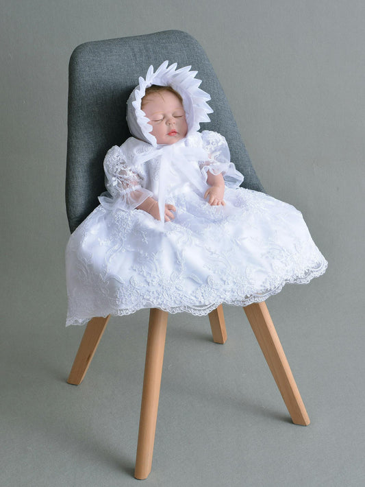 Lace Christening Gown Baptism Gown and Bonnet