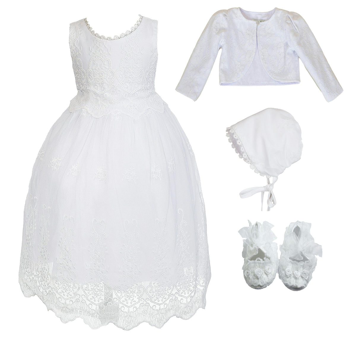 Lace Christening Gown Bonnet Bolero Shoes