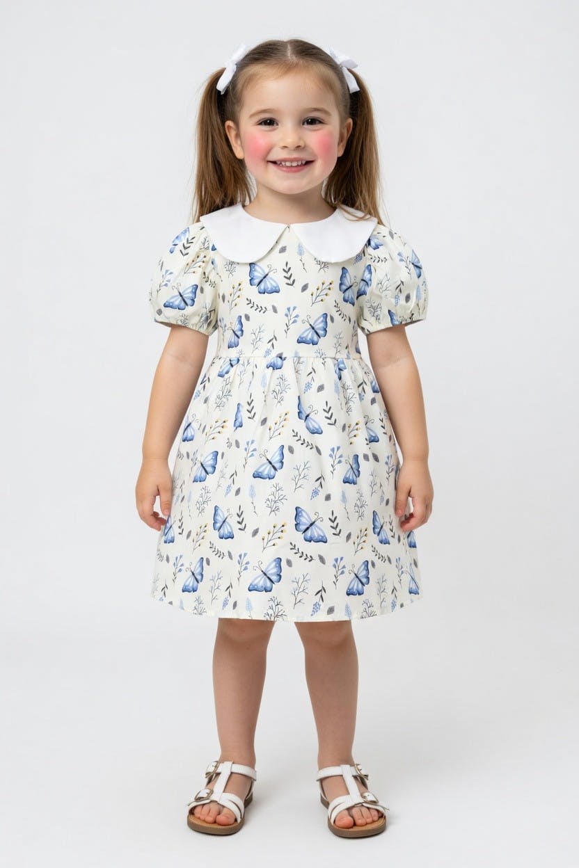 Butterfly and Floral Dress - Blue