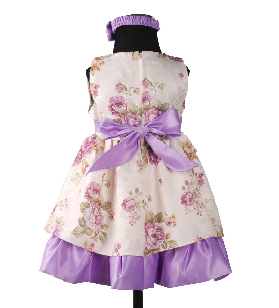 Satin Floral Party Dress with Headband and Pants