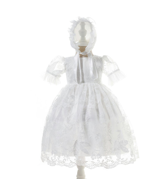 Floral Christening dress with bonnet